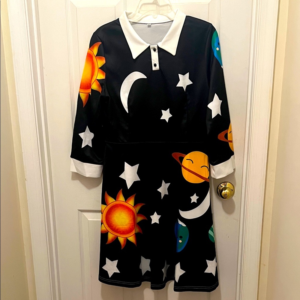 Black Dress with Celestial Print XL